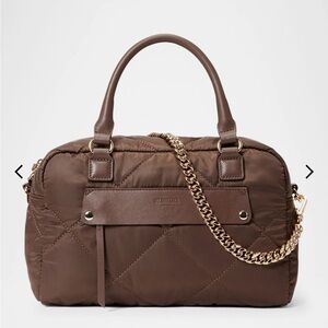MZ Wallace Brown Quilted Satchel with Gold Chain